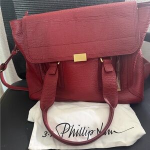3.1 Phillip Lim Crimson Leather Satchel with Gold Hardware